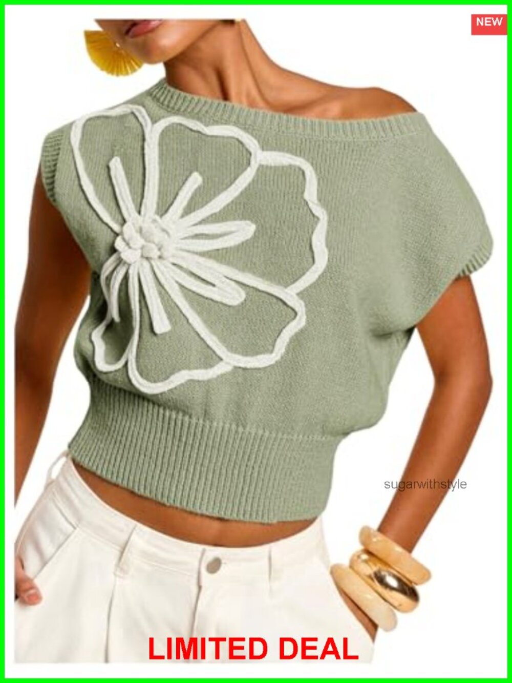 MakeMeChic Womens Crop Sweater Vest Short Sleeve Off Shoulder Knit Top